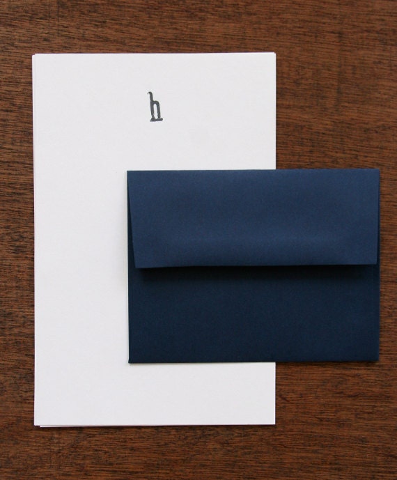 Letterpress Monogram Stationery set of 10 pieces: Letter h