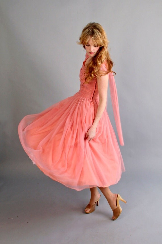 reserved / 1940s 1950s coral pink prom dress // 40s 50s prom dress // Strawberry Blonde