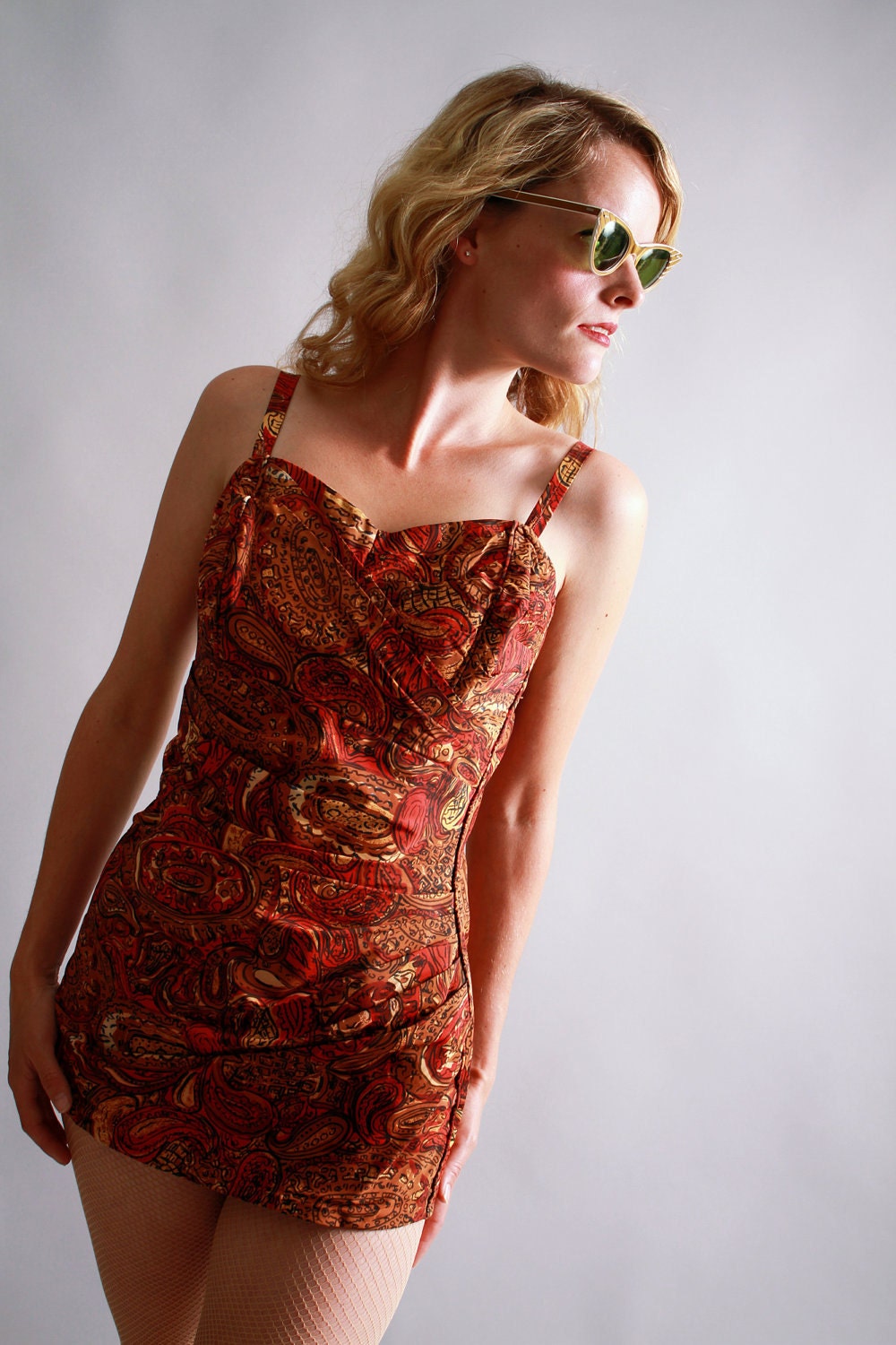 reserved . 1950s swimsuit . vintage 50s bathing suit . mid century bather . Painted Paisley