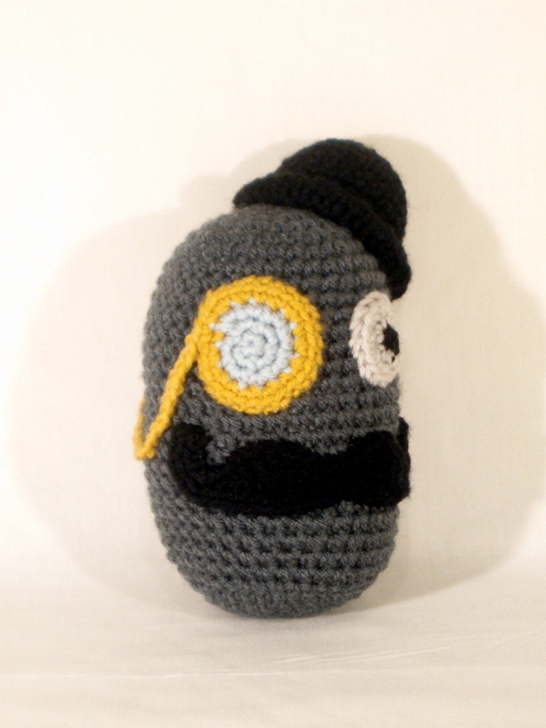 Doctor Gentleman-- Crochet Stuffed Toy with Moustache, Monocle and Bowler Hat