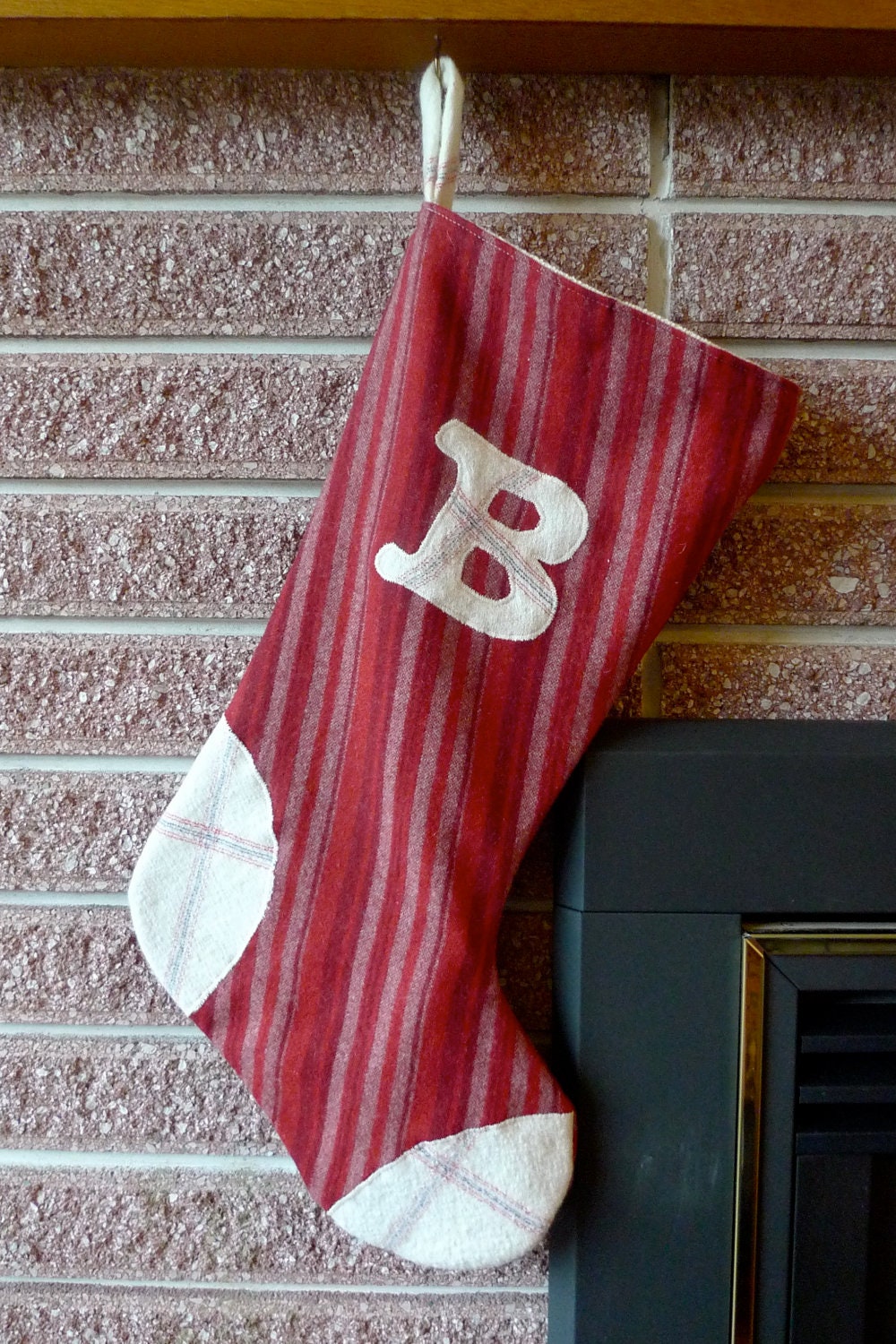 Christmas Stocking Seasonal Decor Holiday Door Hanger. Initial B or CHOOSE YOUR OWN letter