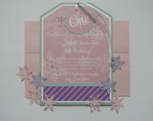 Winter Wonderland Snowflake Hang Tag Birthday Party Invitations - Made to Order