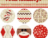SOCK MONKEYS, Button images, Bottlecap images, Mini Bottlecap images, Digital images