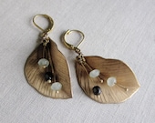 Gilded Leaves - Vintage Raw Brass Leaves with Aquamarine and Czech Glass Beads