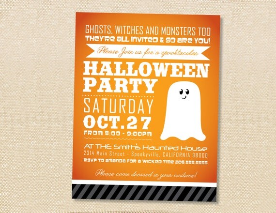 Ghost Halloween party invitations - set of 12 with envelopes Il_570xn