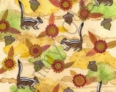 Mixed media art, chipmunks, acorns, flowers, fall, autumn, collage 8 x 10 Limited edition print 1/250, "Autumn, Autumn"