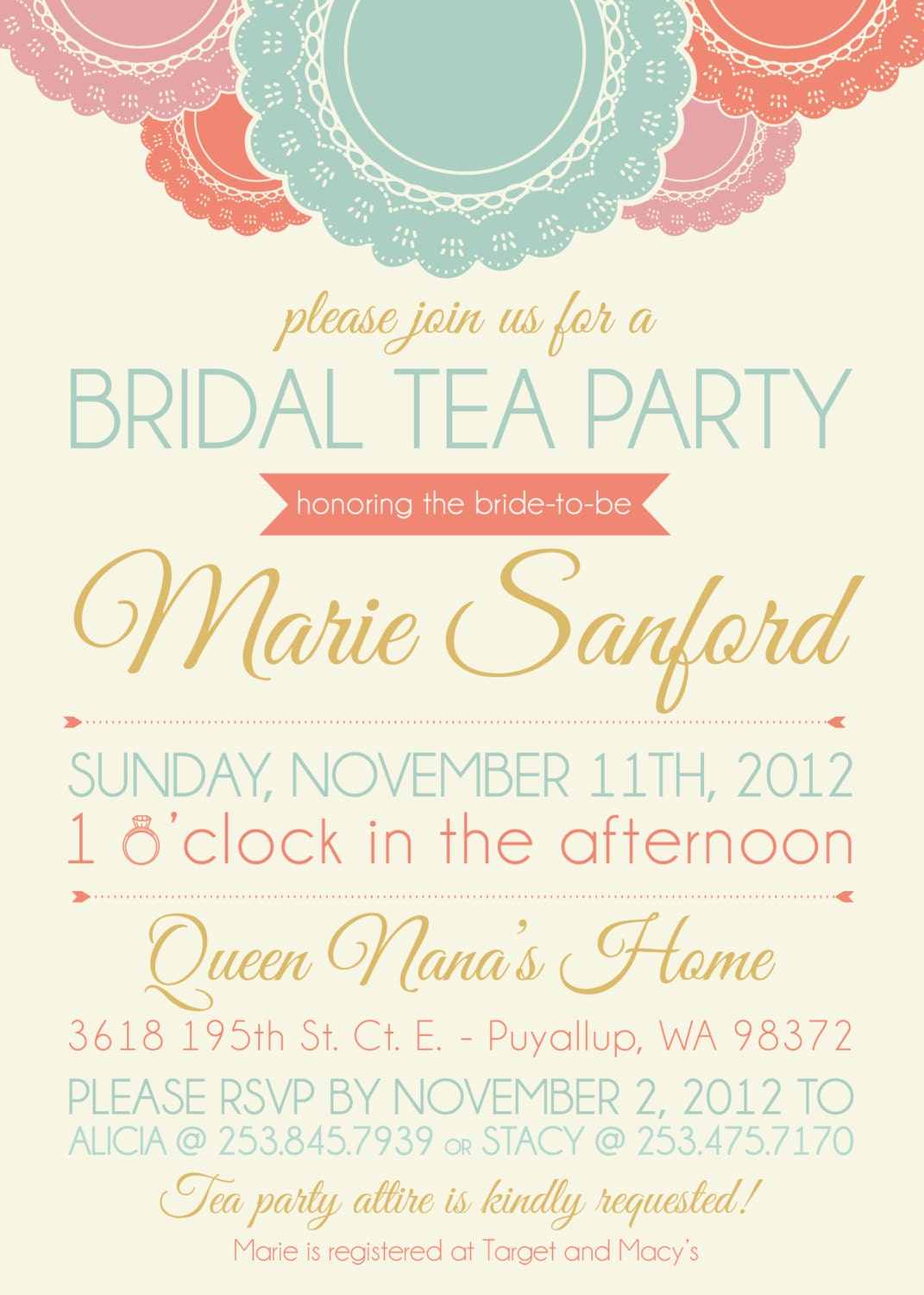 Shabby Chic Bridal Shower Custom Printable Invitation - Lace Doily Design