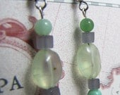 16 Bit earrings: prehnite, chrysoprase, cat's eye glass (free US shipping)
