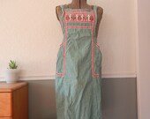 Vintage Smock Apron, Full Length Red and Green Gingham