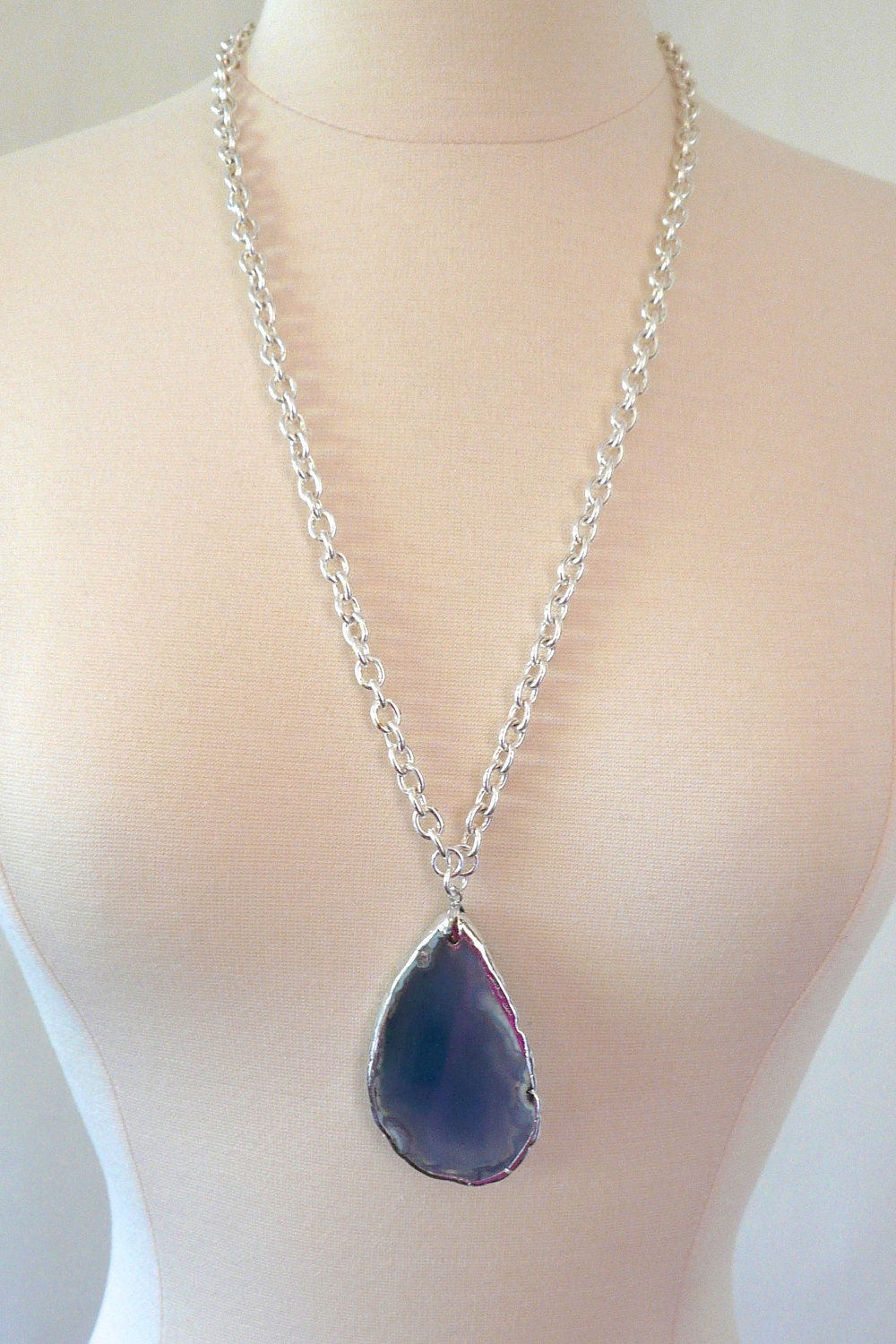 Silver Chain Link with Silver Plated Blue Agate
