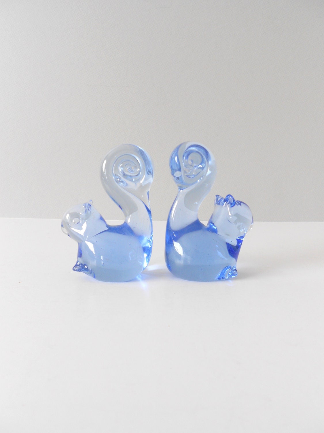 blue glass squirrel office paperweight // single figurine