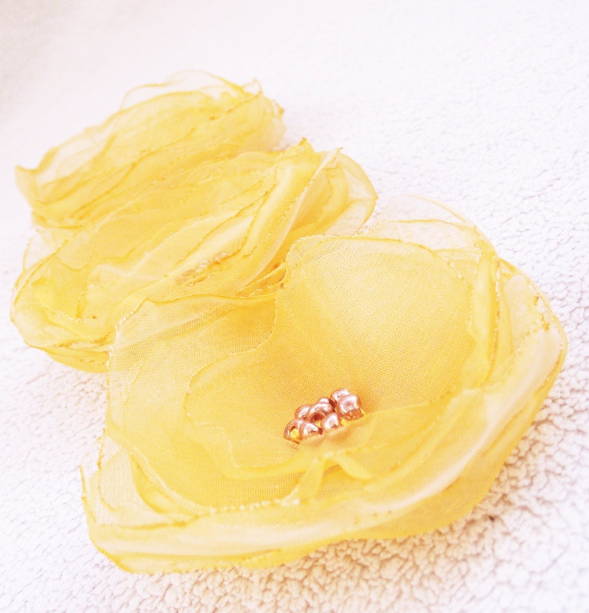 Golden poppy fabric flowers applique handmade sew on organza bloom for corsage, wedding decor, hair accessories, europeanstreetteam