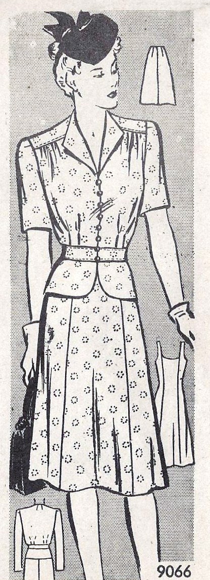 1940s Misses Two Piece Dress Vintage Sewing Pattern, Mail Order Pattern 9066  Bust 36" uncut