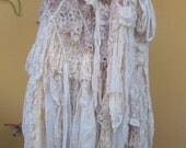 vintage inspired extra shabby cotton wrap skirt/shawl...a work of art and love...small to med..42" across...