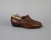 vintage shoes, 1990's brown woven leather western pointed shoe boot, size 7, 37.5