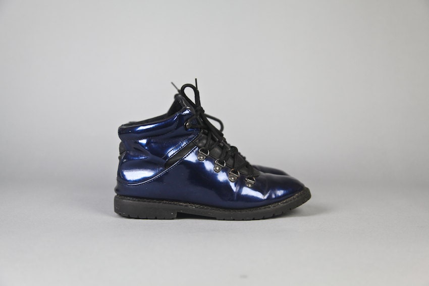 vintage shoes, 1990's metallic shiny blue cyber goth sneakers, size 6.5, 37