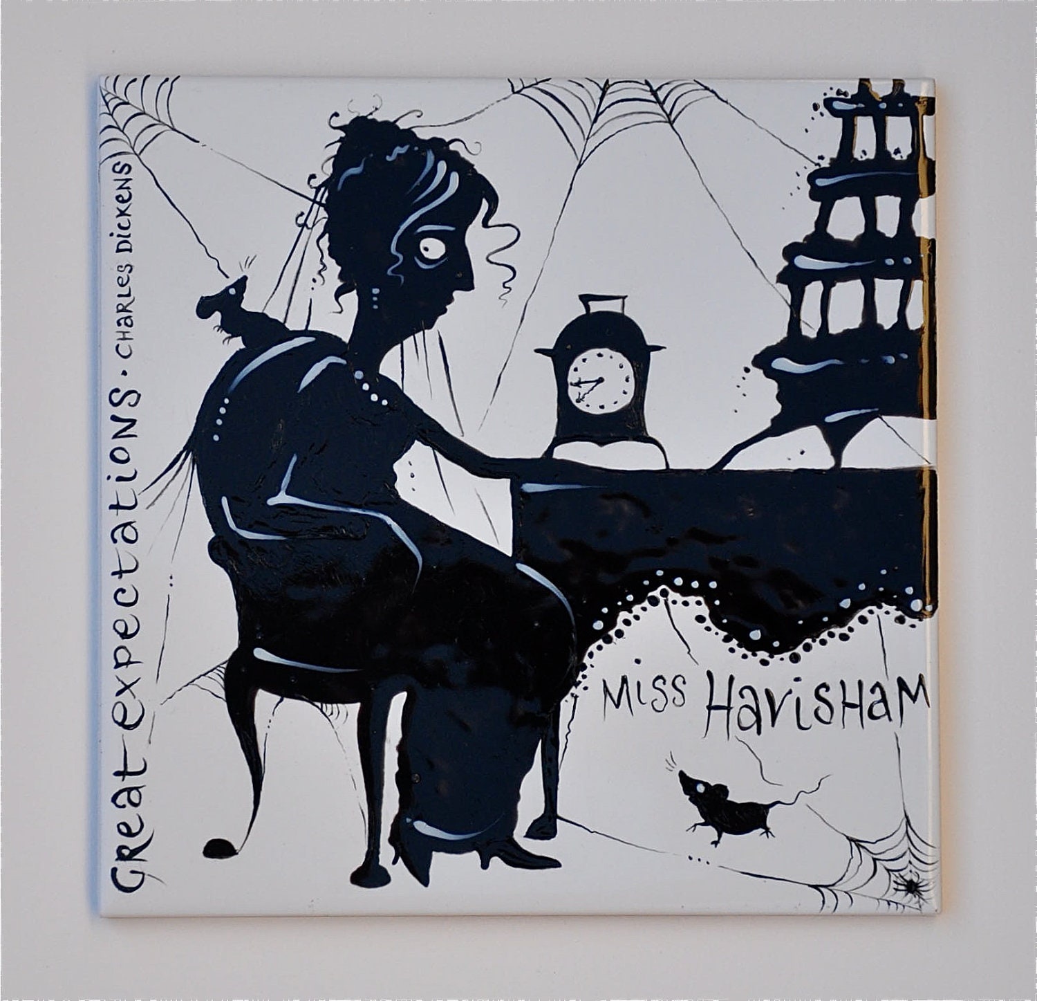 Charles Dickens, 'Great Expectations' Miss Havisham hand-painted character tile