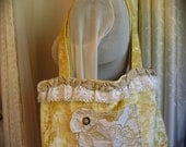 Soft Velvet Tote, handmade yellow velvet fabric bag ruffled lace shoulder bag double straps