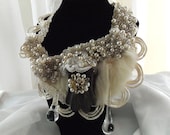 Formal Crystal Necklace, Steampunk Bridal Neck Piece, Rhinestone Statement Wedding Jewelry, Chandelier Crystal Couture Accessory