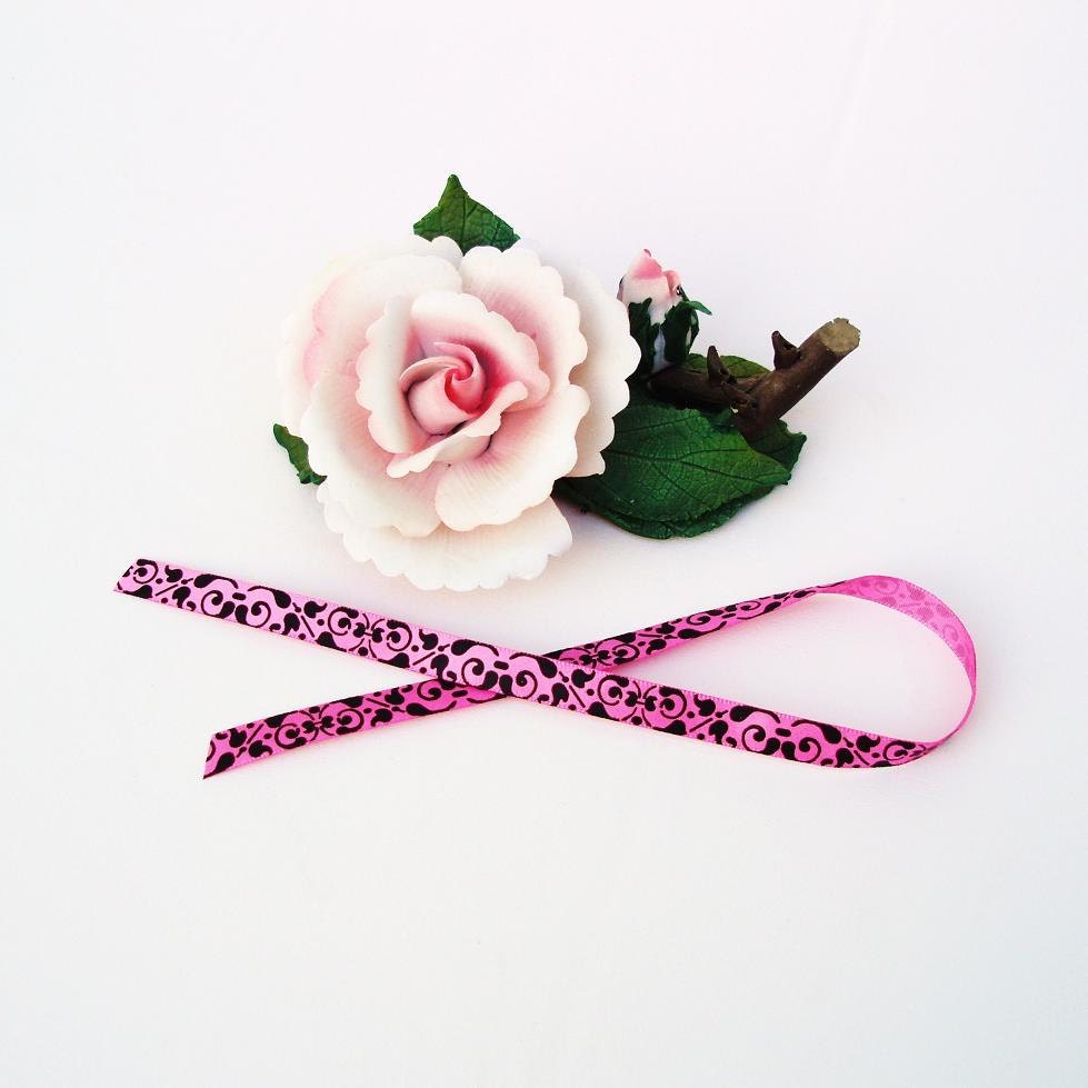 Porcelain Flower, Pink Rose, Flower Sculpture, Ceramic Bisque, Cottage Chic Décor