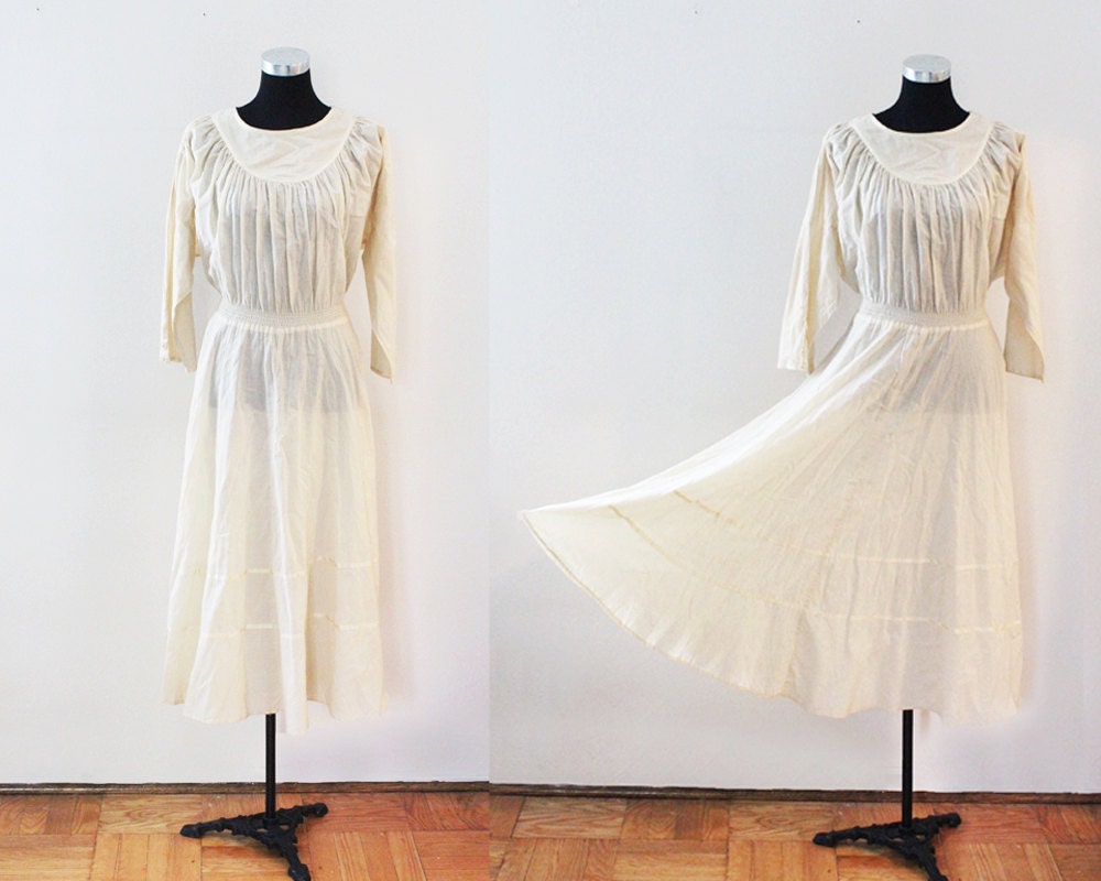 Vintage Boho Dress, Bohemian Cream Dress, Long Maxi Boho Dress, Cream Maxi dress, Prairie Dress