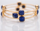 Bangle - Lapis Bracelet - September Birthstone - Gemstone Bangles - Bezel Set Bangles - Gold Bracelets - Mother's Day Gift