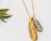 Bird Feather Charm Necklace - Gold Feather necklace - Silver Feather Necklace - Bridesmaid Jewelry - Mother's Day Gift