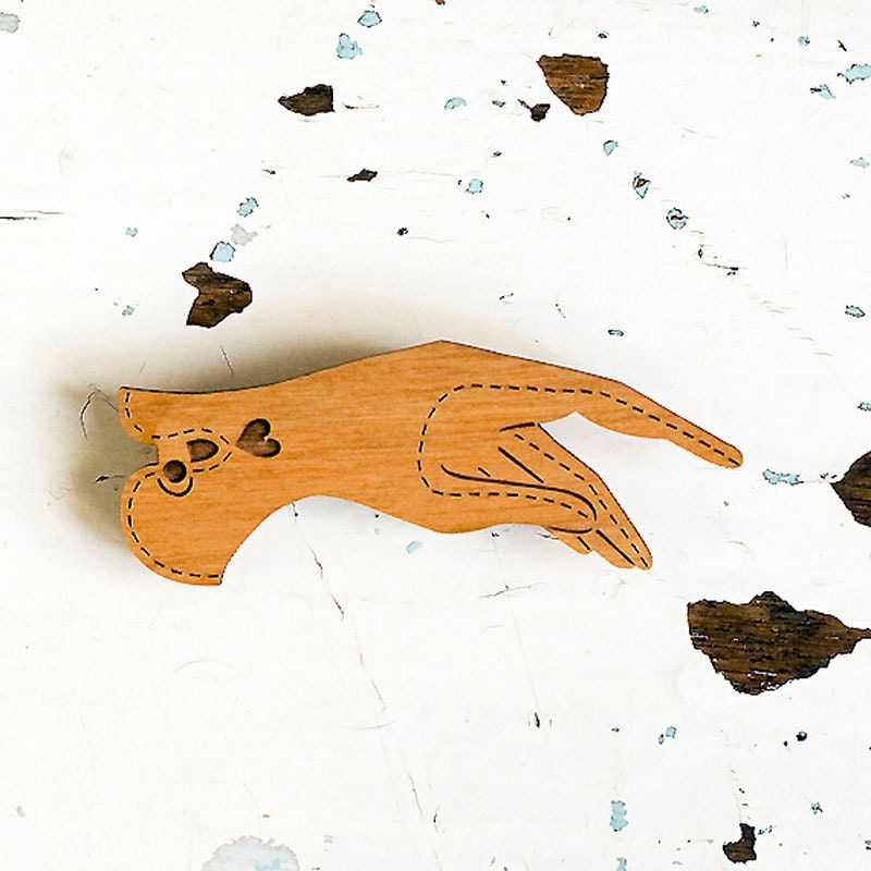 Wooden Glove Brooch