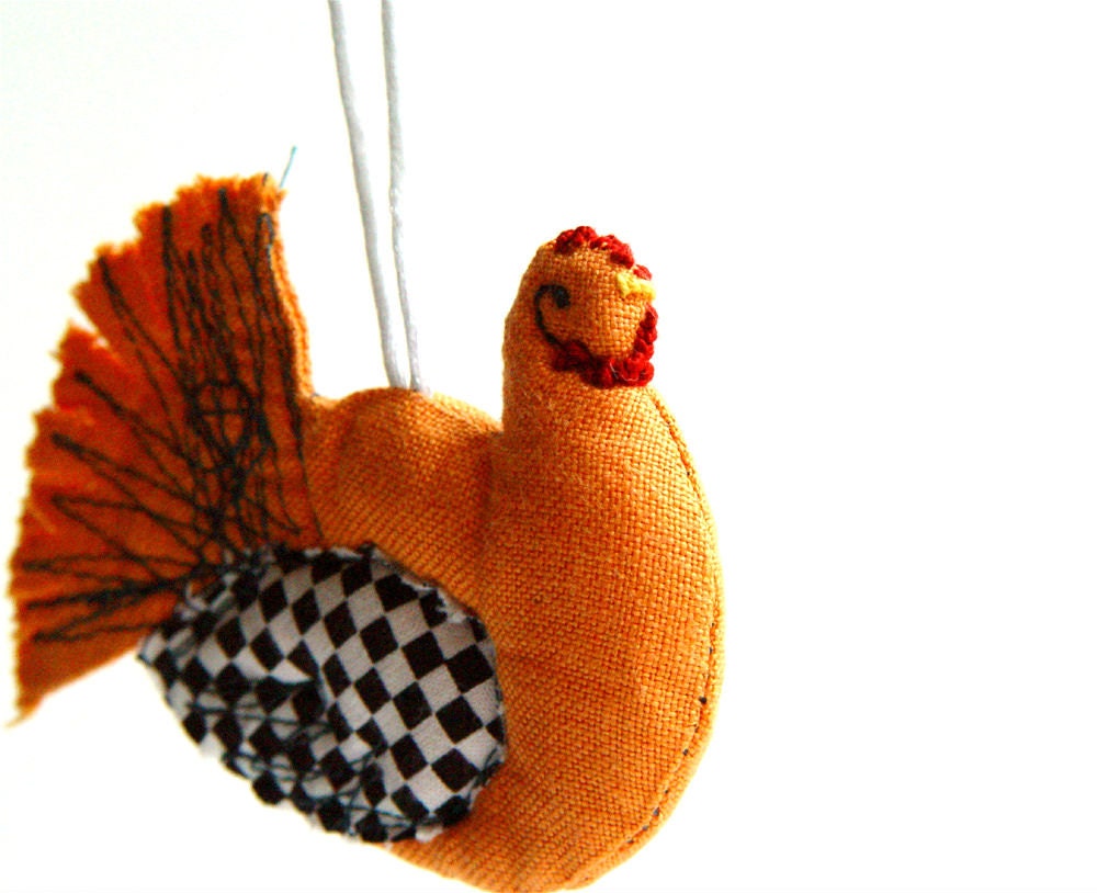 ORANGE HEN, Textile Ornament, Kitchen Decoration
