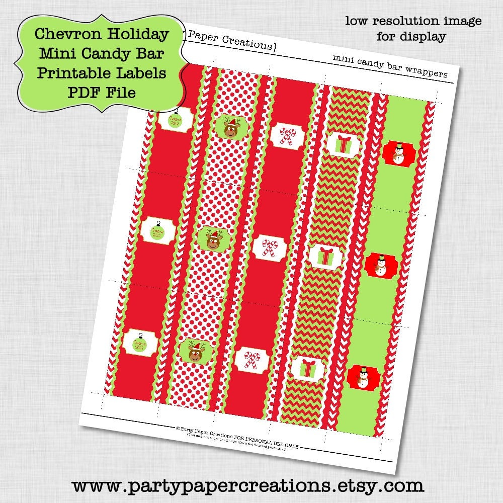 Chevron Holiday Mini Candy Bar Label Wrappers DIY Printable Digital File Il_570xn
