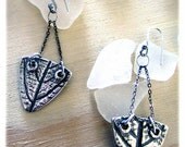 Pure Silver Dangle Earrings Leaf Vein Design Triangular w/Sterling Chain
