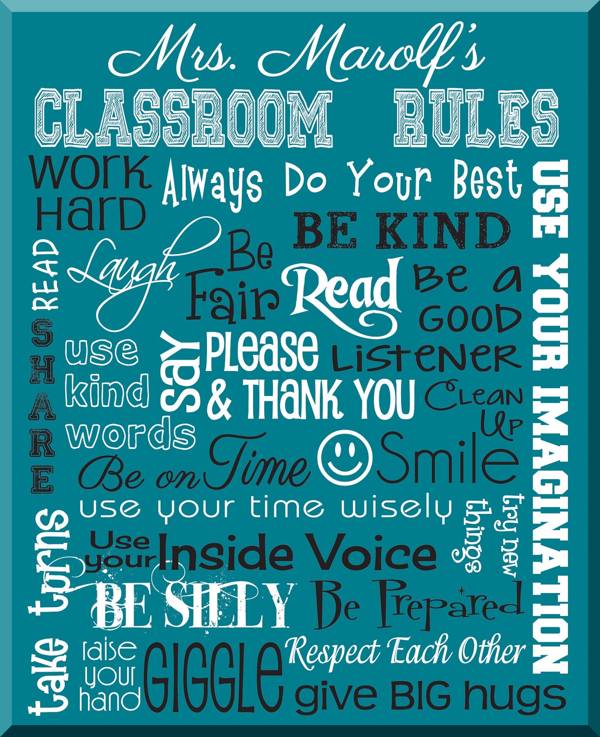 CLASSROOM RULES SIGN - Personalized Teacher Gift - Canvas Word Art - Ready to Hang 11" x 14" Other sizes/colors available Il_170x135