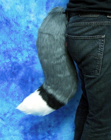 Grey Ringed Faux-Fur Fox/Wolf Tail - Fursuit - Cosplay - Costume
