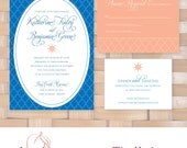 Nautical Blue and Coral Wedding Invitation - The Katherine Suite