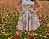 The Anne Dress - Upcycled Vintage Belted Floral Dress with Pleats and V-Cut Back