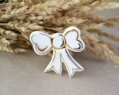 White and gold - pretty ceramic bow brooch - for her  girls - gold pin Etsy UK