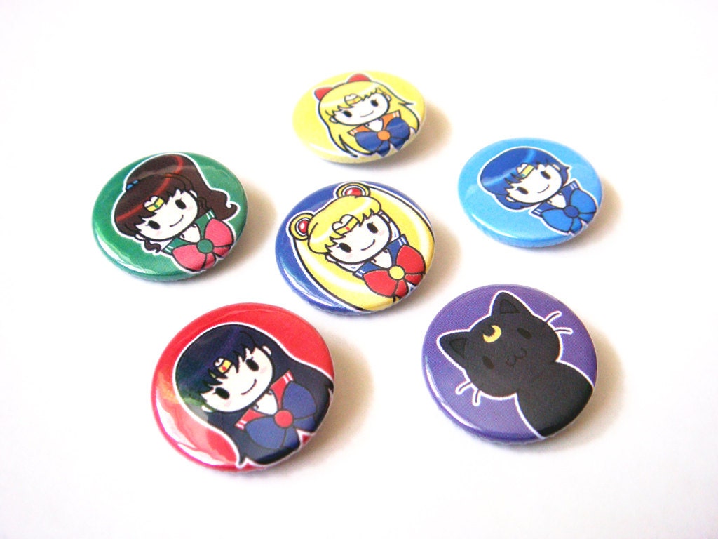 Sailor Moon Inner Senshi 1" Buttons - Set of 6