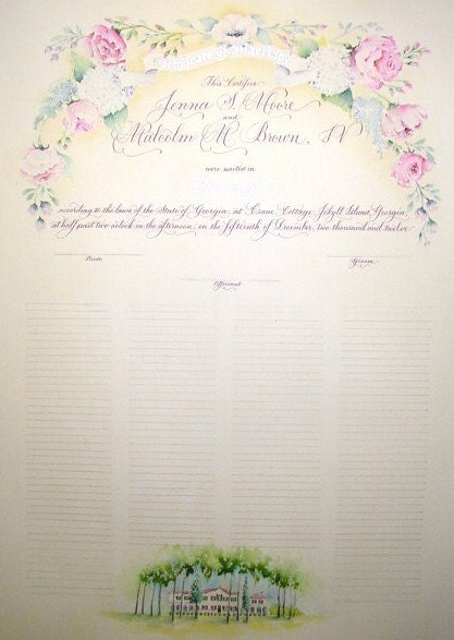 Marriage Certificate Custom Painted with your wedding theme