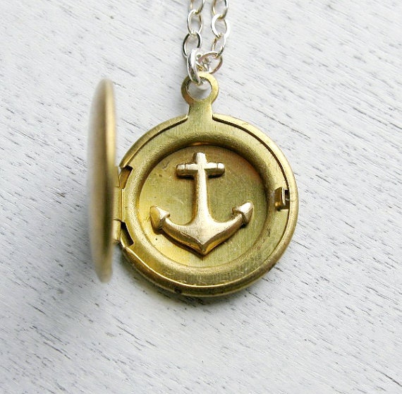 Personalized Jewelry - Bridesmaid Gift - Initial Necklace - Anchor Locket - Nautical Wedding Gift - Beach Wedding Party Gift