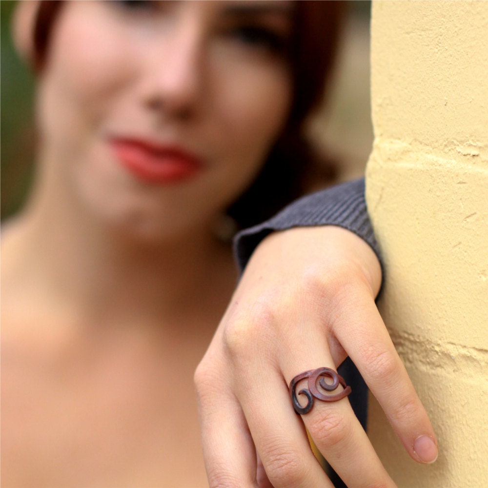 Copper Spiral Ring, Wave Ring, Open Band, Crossing Cascades