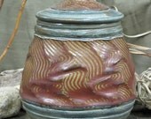 Red and Blue Faceted Ornate Jar, Ceramic Pottery
