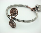 Copper Bangle Bracelet Sterling Silver Wire Wrapped Jewelry Handmade Artisan Bangle Rustic, Bold Oxidized  Metalwork Earthy