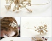 Bridal tiara ivory Wedding hair accessories Polymer clay roses Swarovski Glass pearls asymmetry Wedding headband Made in Israel