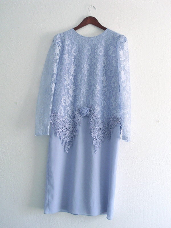 Romantic Vintage Sky Blue Lace and Chiffon Dress