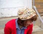 Slouch Hat/Tam - Cream with Yellow/Red/Purple