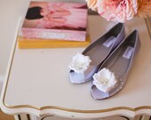 SALE Lace wedding shoes peep toe ballet flats embellished with handmade silk flower French lace crystals and pearls
