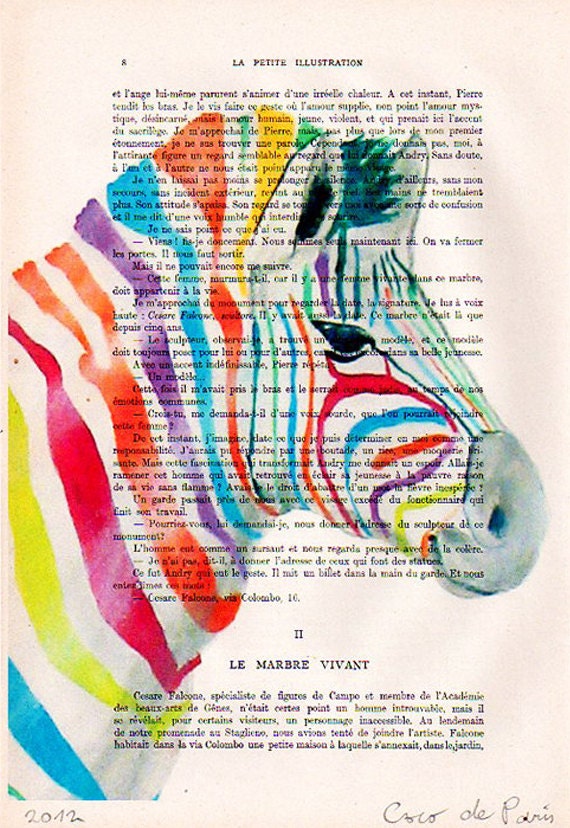 Portrait Drawing Illustration Giclee Prints Posters Mixed Media Art Acrylic Painting Holiday Decor Gifts: Rainbow zebra