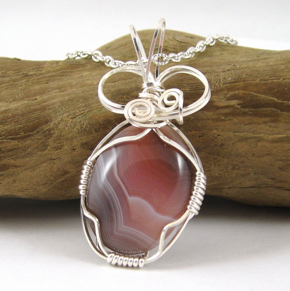 Wire Wrapped Botswana Agate Gemstone Necklace