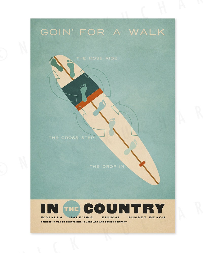 Goin' for a Walk - 12 x 18 Retro Hawaii Surfing Print