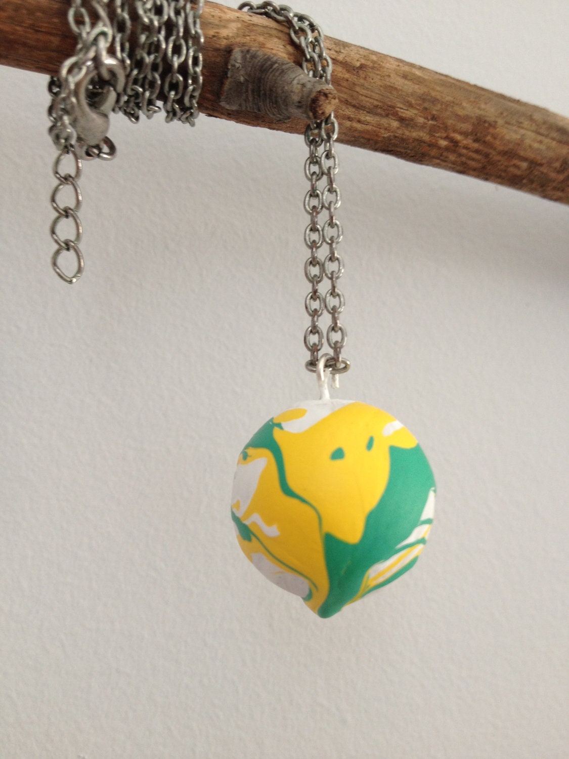 SALE Yellow/Mint/White Handpainted clay bubble pendant charm -  Mother's Day/Bridesmaid/Bridal Party/Wearable Art/Statement Jewelry